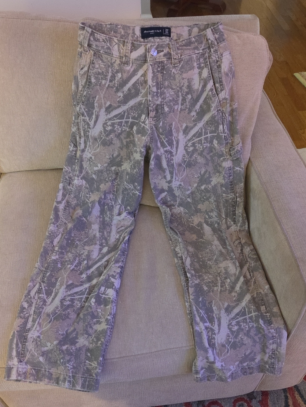 Abercrombie & Fitch Women's Flare Utility Jeans in Camouflage Taupe